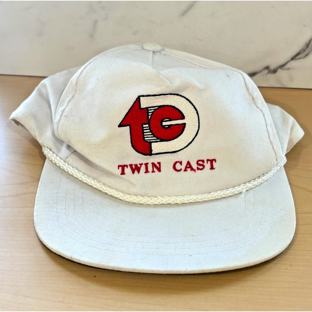 Vintage Y2K  Twin Cast Rope Hat White Red Snapback Cap One Size USA